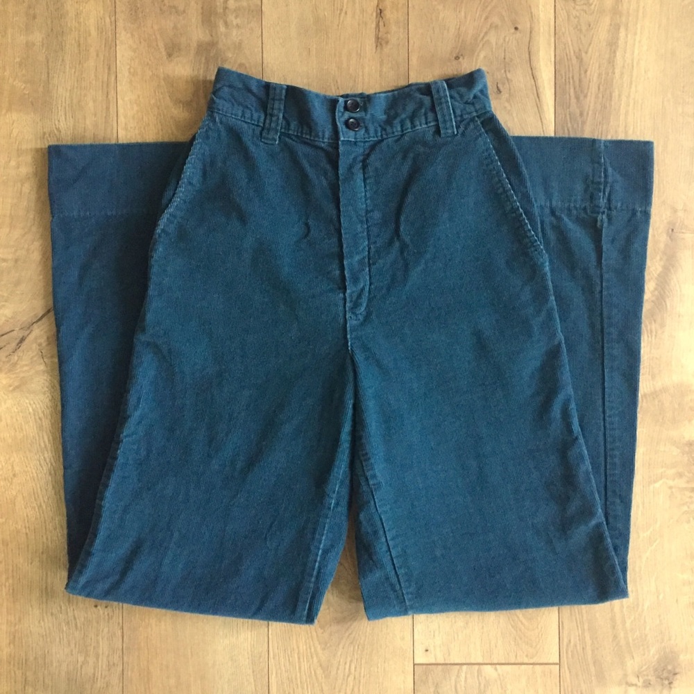 Vintage teal high-waist corduroy pants